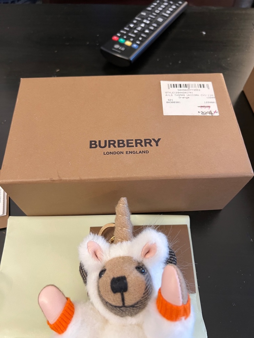 Burberry White, Beige & Orange Unicorn Plush Key Charm - Picture 3 of 3